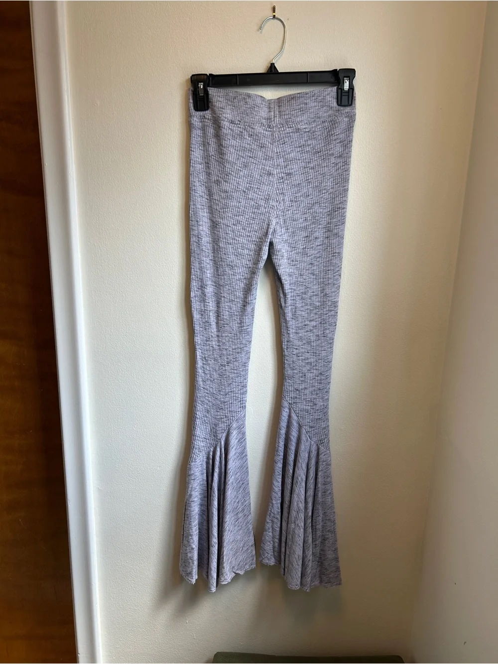 Free People Heather Gray Ruffle Flare Pants